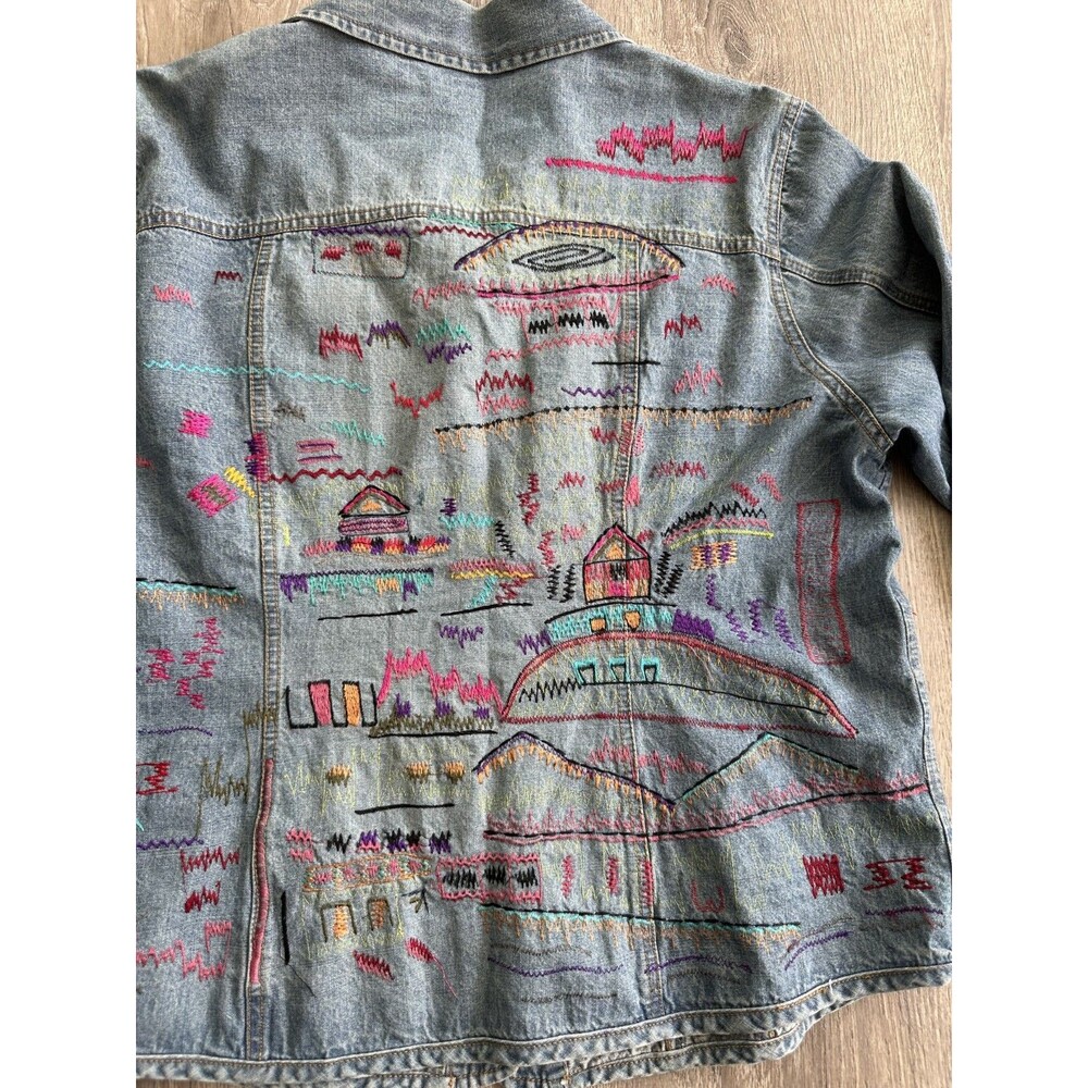 Vintage Chicos Jacket Women's Embroidered Denim Multicolor Chico's Sz 3 (XL/16) - Picture 6 of 8